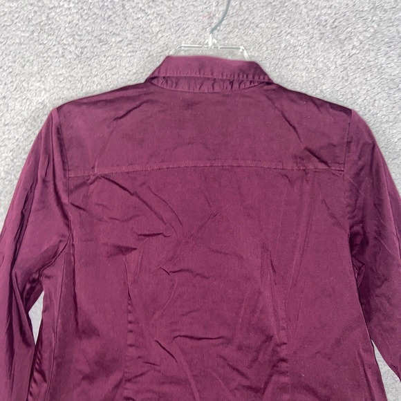 Chico's Button Up Top Womens 1 Burgundy Casual Collared Long Sleeve Cutout - Picture 7 of 11
